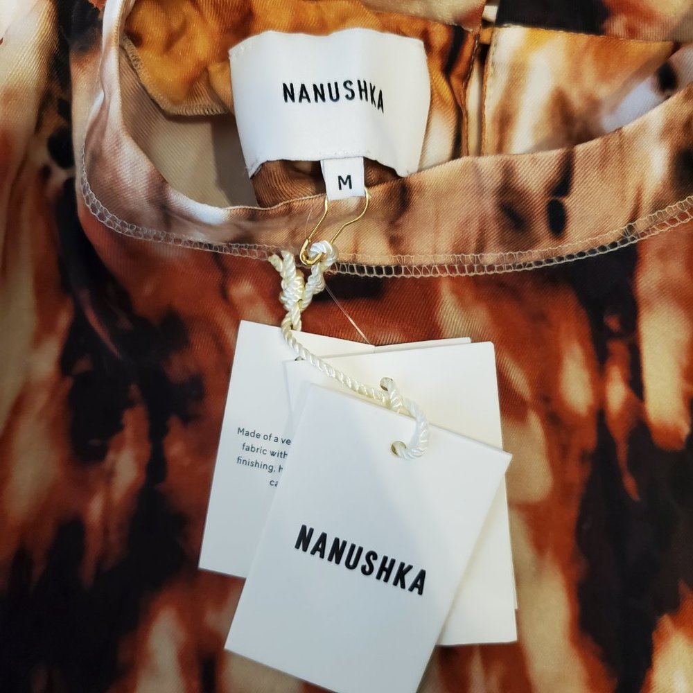 Nanushka Womens Brown Kaden Tie Dye Mock Neck Short Sleeve Top - Picture 13 of 14